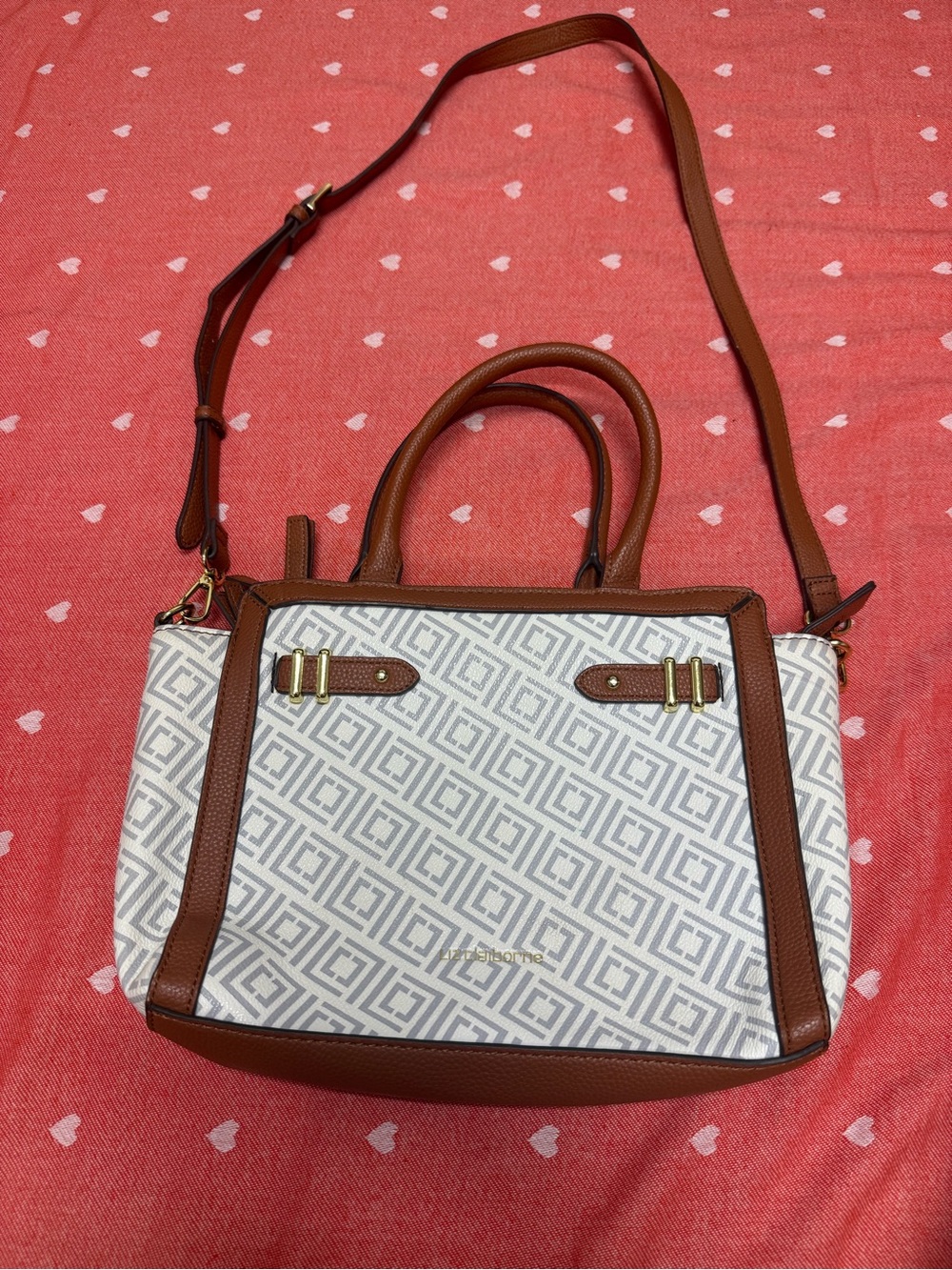 Liz Claiborne Brown & White Geometric Satchel